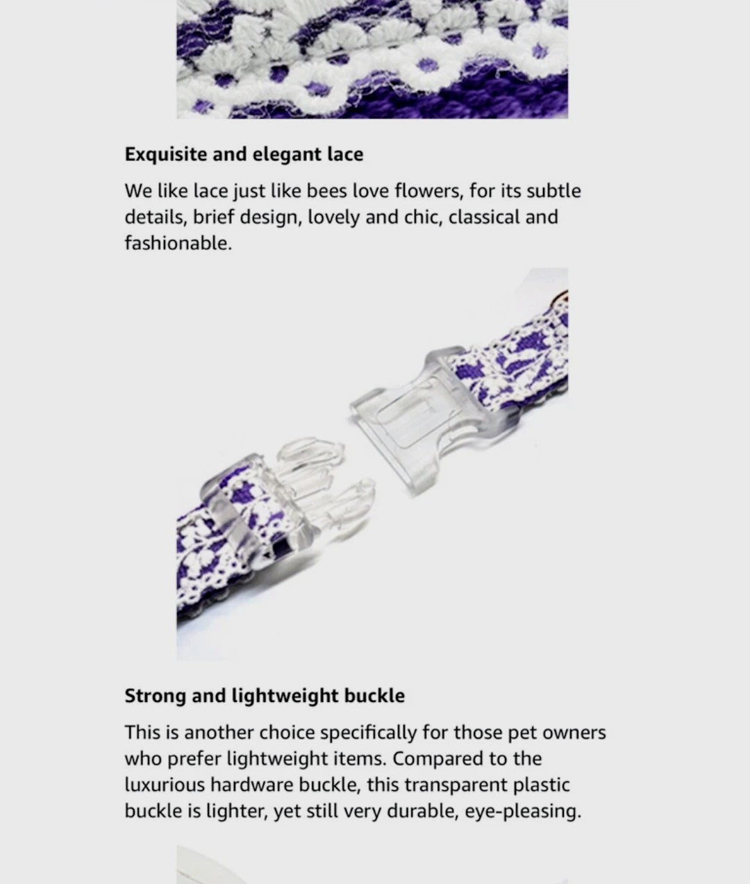 Lekaigo Dog Collar Purple Cotton Lace Handmade Size Large Very Stylish