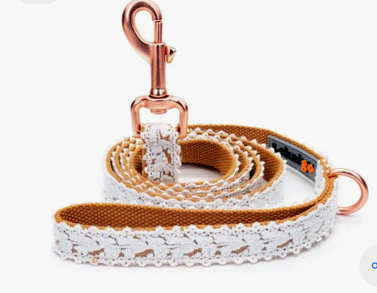Leash, Cotton Lace Handmade 5 FT Adjustable Comfortable Unique Collars for Small Medium Large Dogs 1 pcs - Cream on khaki (Width:0.8")