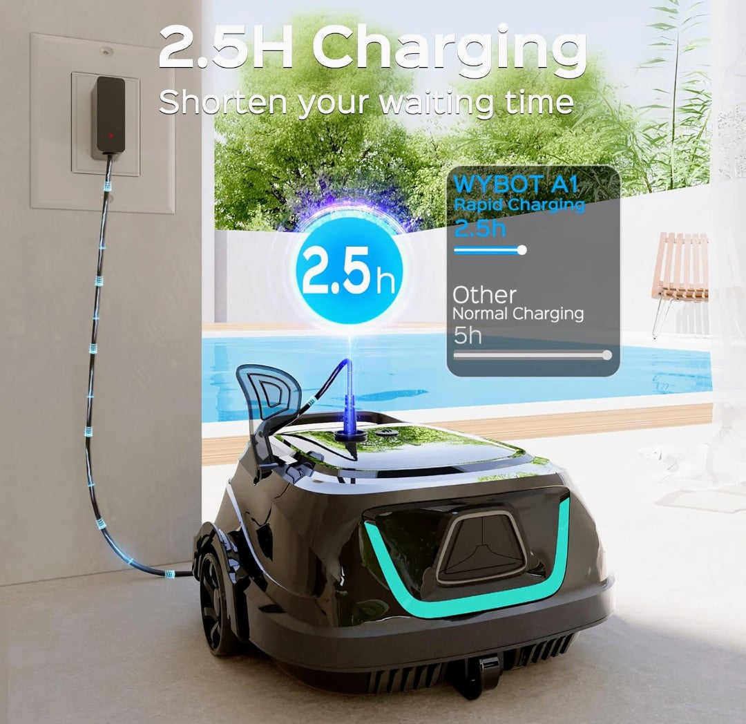 WYBOT A1 Cordless Robotic Pool Cleaner, Automatic Pool Vacuum for Above Ground with 120 Mins, Double