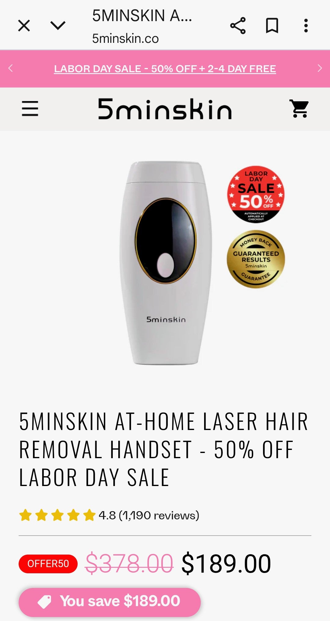 Sculpt 2.0 Painless IPL Hair Removal Device By 5minskin