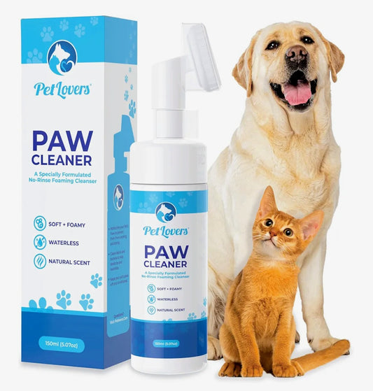 PetLovers No-Rinse Dog & Cat Paw Cleaner - Waterless Foaming Cleanser with Silicone Brush - Gentle, Natural Unscented Deep Cleaning & Moisturizing Paw Cleaner for Dogs - Helps with Dryness & Cracking