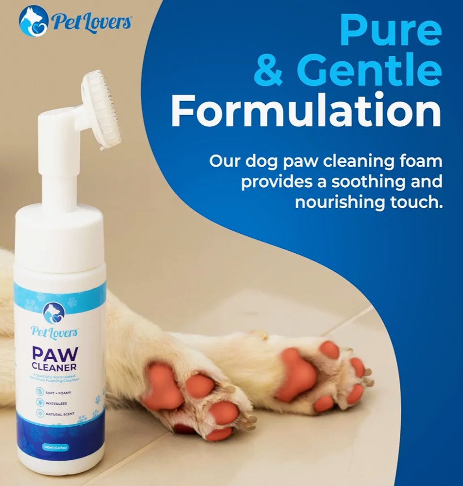 PetLovers No-Rinse Dog & Cat Paw Cleaner - Waterless Foaming Cleanser with Silicone Brush - Gentle, Natural Unscented Deep Cleaning & Moisturizing Paw Cleaner for Dogs - Helps with Dryness & Cracking
