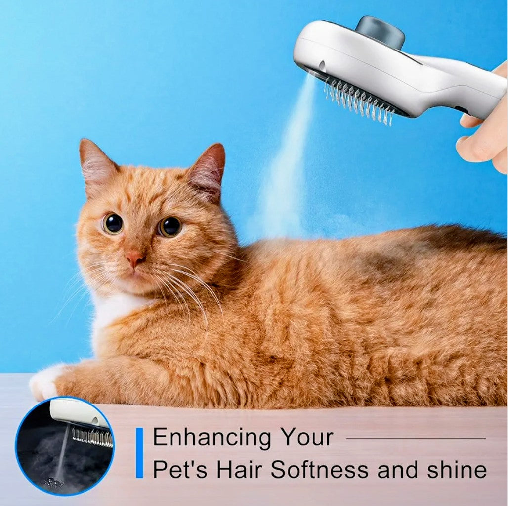 Cat Steam Brush - 3-in-1 water spray grooming, self-cleaning de-shedding for cats & dogs, long & short hair