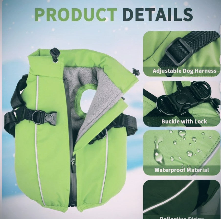 PcEoTllar Dog Jackets Waterproof for Winter, Reflective Dog Jacket with Harness for Small Dogs Puppy Warm Jacket Dog Sweater Dog Jacket Windproof Cold Weather Green S
