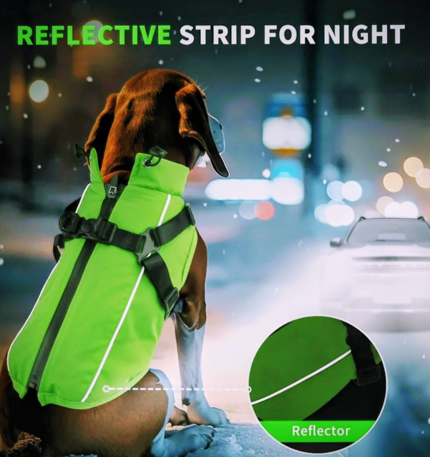 PcEoTllar Dog Jackets Waterproof for Winter, Reflective Dog Jacket with Harness for Small Dogs Puppy Warm Jacket Dog Sweater Dog Jacket Windproof Cold Weather Green S
