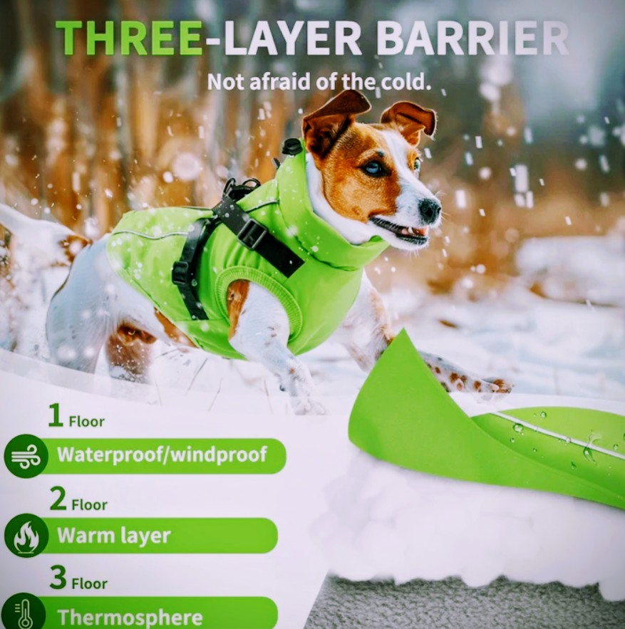 PcEoTllar Dog Jackets Waterproof for Winter, Reflective Dog Jacket with Harness for Small Dogs Puppy Warm Jacket Dog Sweater Dog Jacket Windproof Cold Weather Green S