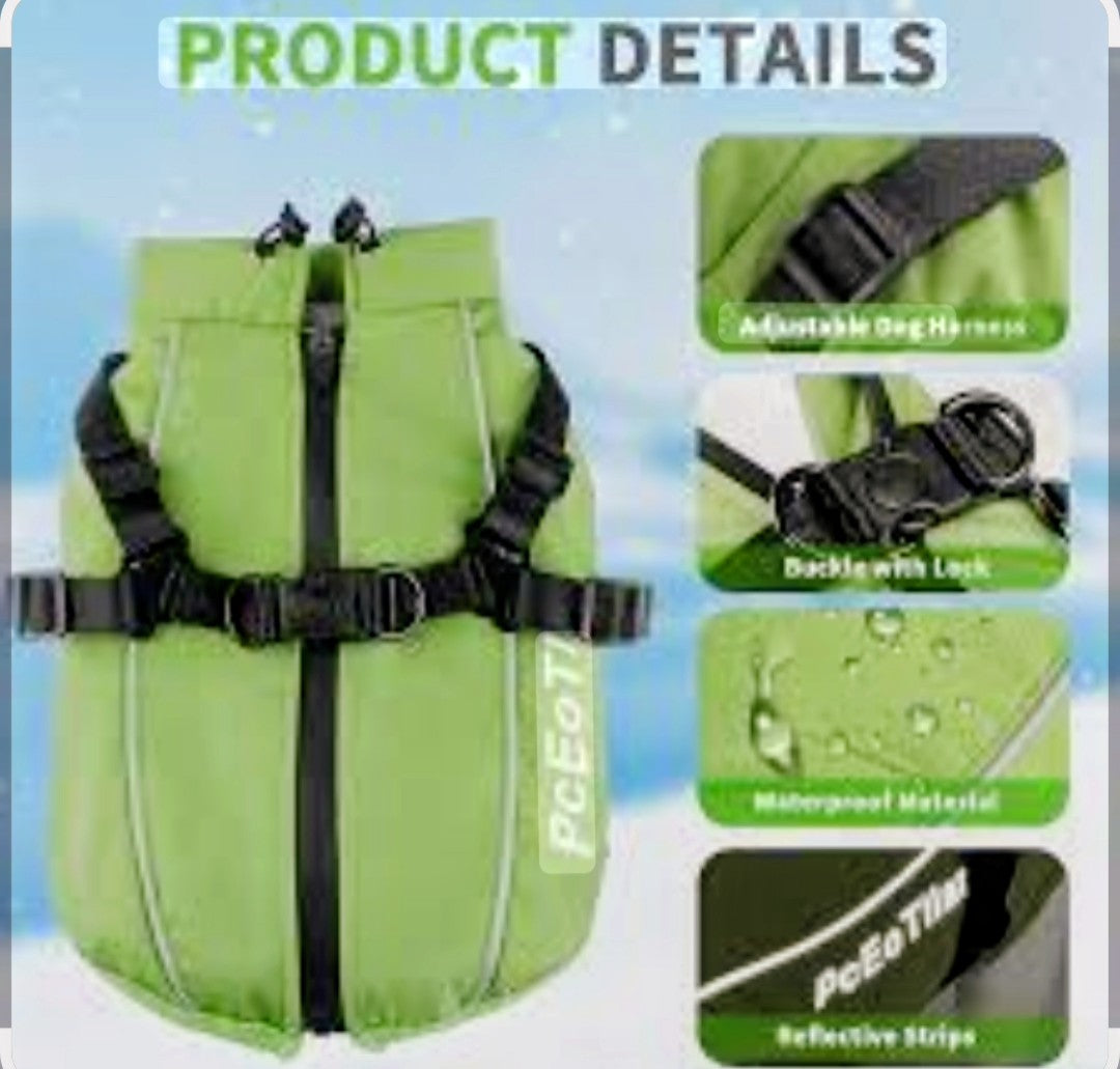 PcEoTllar Dog Jackets Waterproof for Winter, Reflective Dog Jacket with Harness for Small Dogs Puppy Warm Jacket Dog Sweater Dog Jacket Windproof Cold Weather Green S