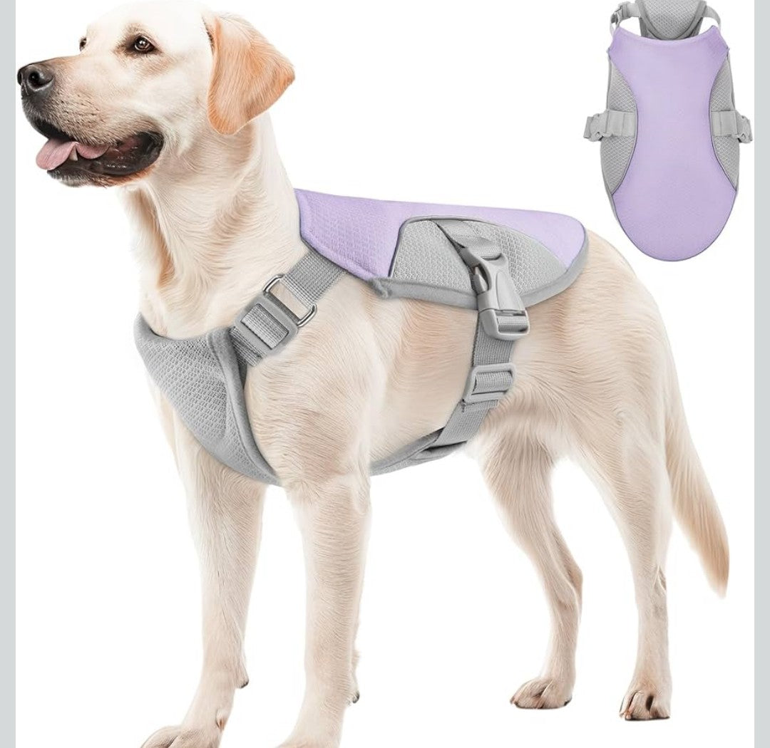 Dog Cooling Vest Harness UV Protection Pet Cooler Jacket with Adjustable Buckle for Summer Beach and Hiking Lavender Purple-Medium