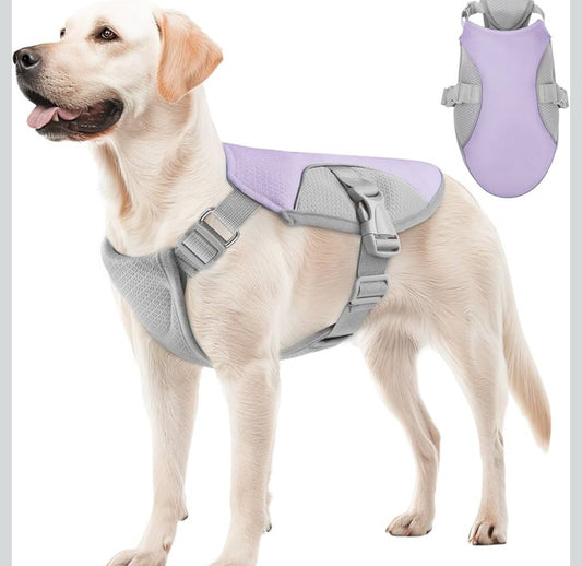 Dog Cooling Vest Harness UV Protection Pet Cooler Jacket with Adjustable Buckle for Summer Beach and Hiking Lavender Purple-Medium