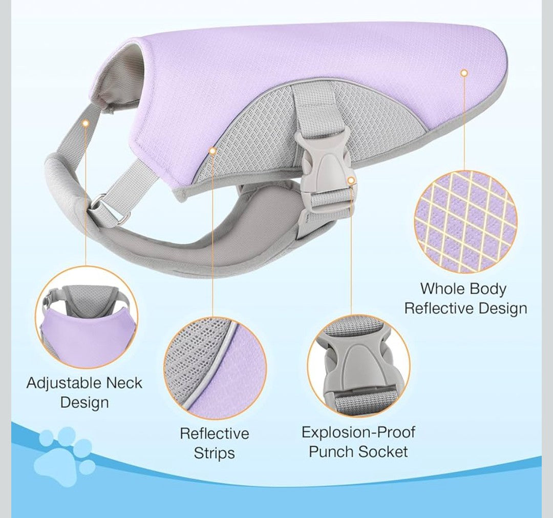 Dog Cooling Vest Harness UV Protection Pet Cooler Jacket with Adjustable Buckle for Summer Beach and Hiking Lavender Purple-Medium