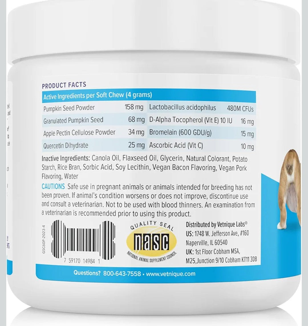 Vetnique Labs Glandex Anal Gland Soft Chew Treats with Pumpkin for Dogs Digestive Enzymes, Probiotics Fiber Supplement for Dogs Boot The Scoot (Pork Liver Chews, 60 Count)