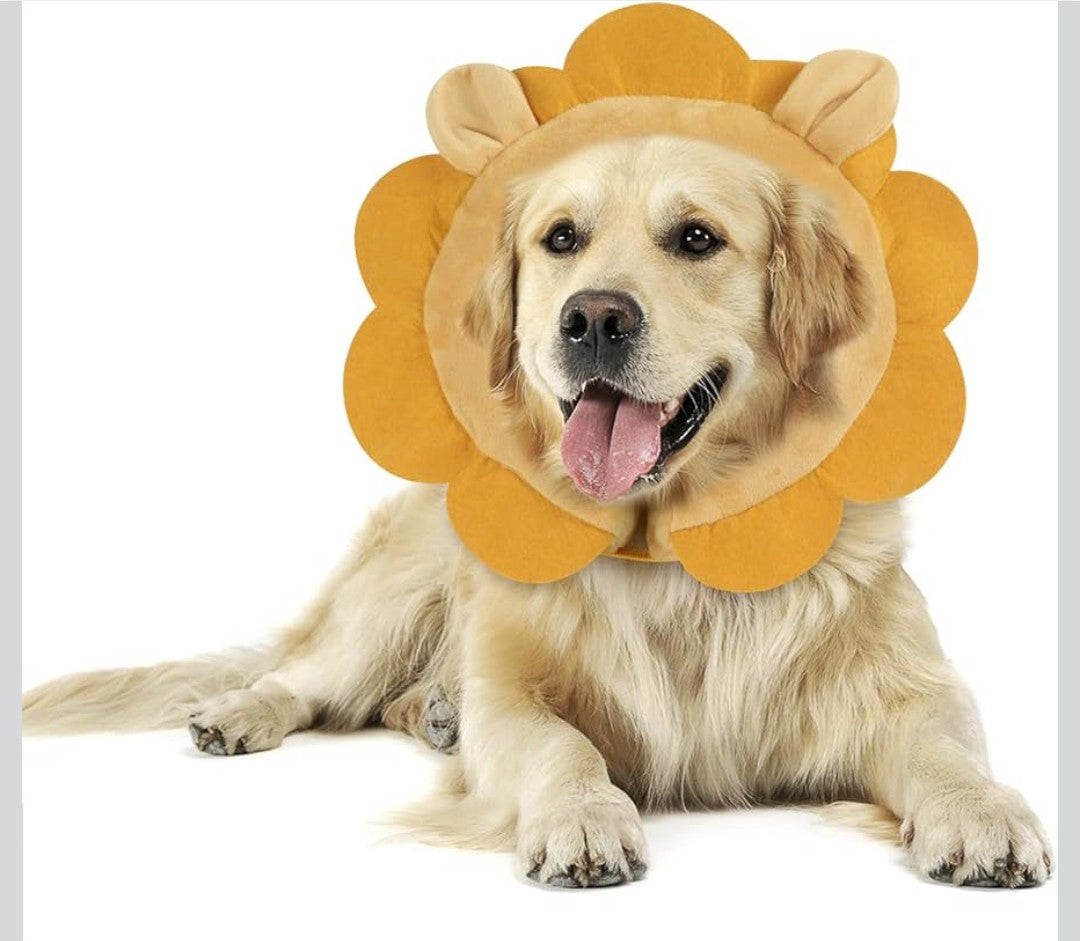 IEUUMLER Inflatable Recovery Dog Collar, Protective Donut Cone, Adjustable Soft Collar for Dog and Cat After Surgery Prevent from Biting & Scratching EU002 - Brown Lion M+