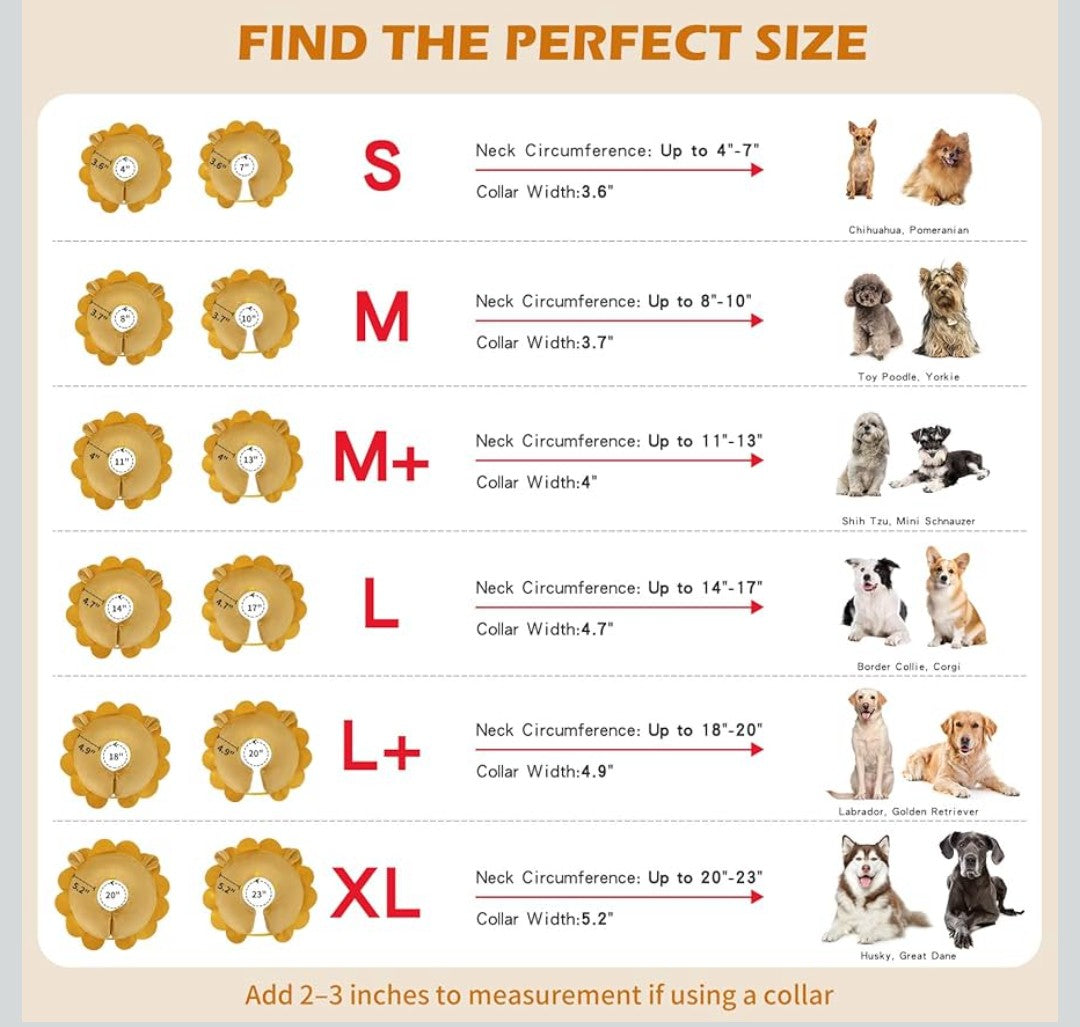 IEUUMLER Inflatable Recovery Dog Collar, Protective Donut Cone, Adjustable Soft Collar for Dog and Cat After Surgery Prevent from Biting & Scratching EU002 - Brown Lion M+