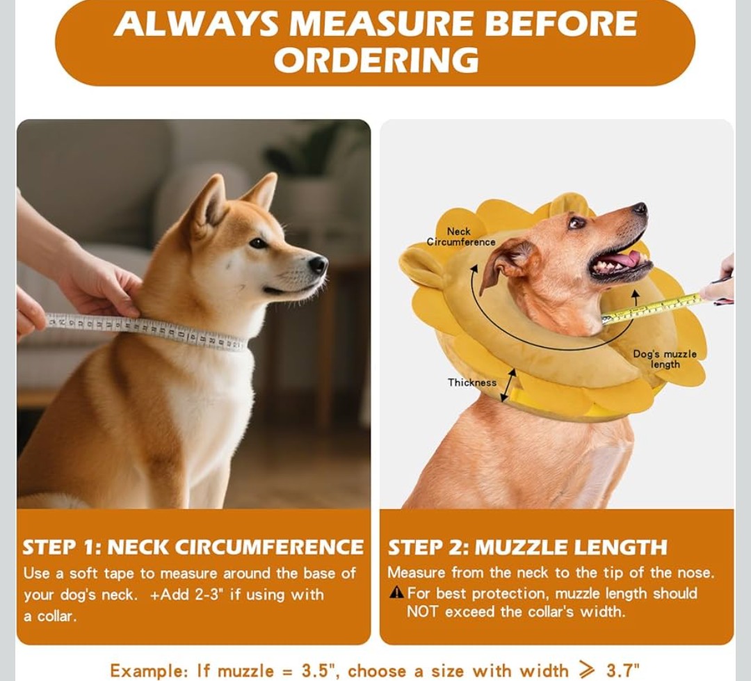 IEUUMLER Inflatable Recovery Dog Collar, Protective Donut Cone, Adjustable Soft Collar for Dog and Cat After Surgery Prevent from Biting & Scratching EU002 - Brown Lion M+