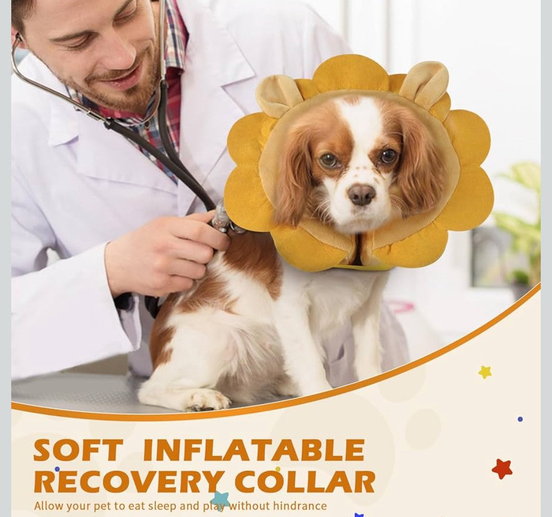 IEUUMLER Inflatable Recovery Dog Collar, Protective Donut Cone, Adjustable Soft Collar for Dog and Cat After Surgery Prevent from Biting & Scratching EU002 - Brown Lion M+