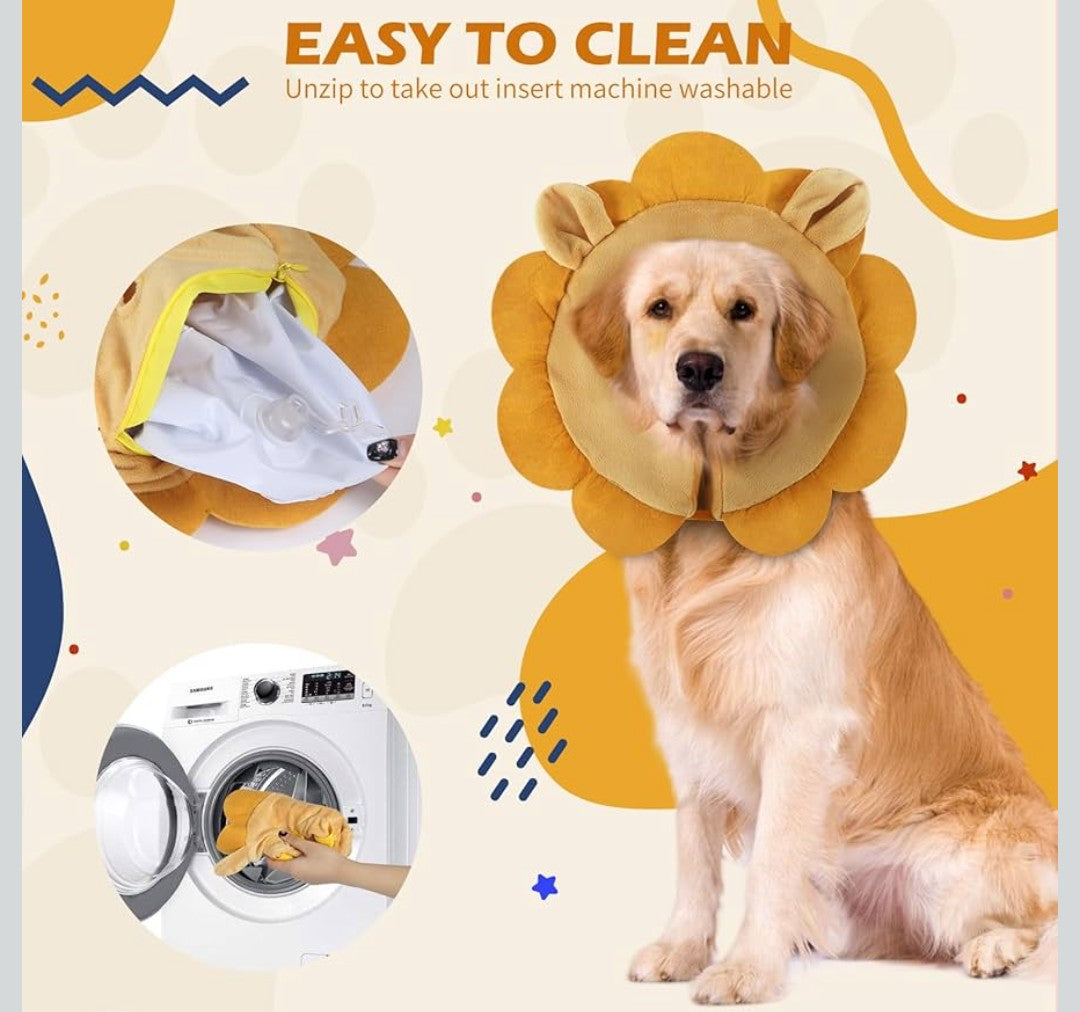 IEUUMLER Inflatable Recovery Dog Collar, Protective Donut Cone, Adjustable Soft Collar for Dog and Cat After Surgery Prevent from Biting & Scratching EU002 - Brown Lion M+
