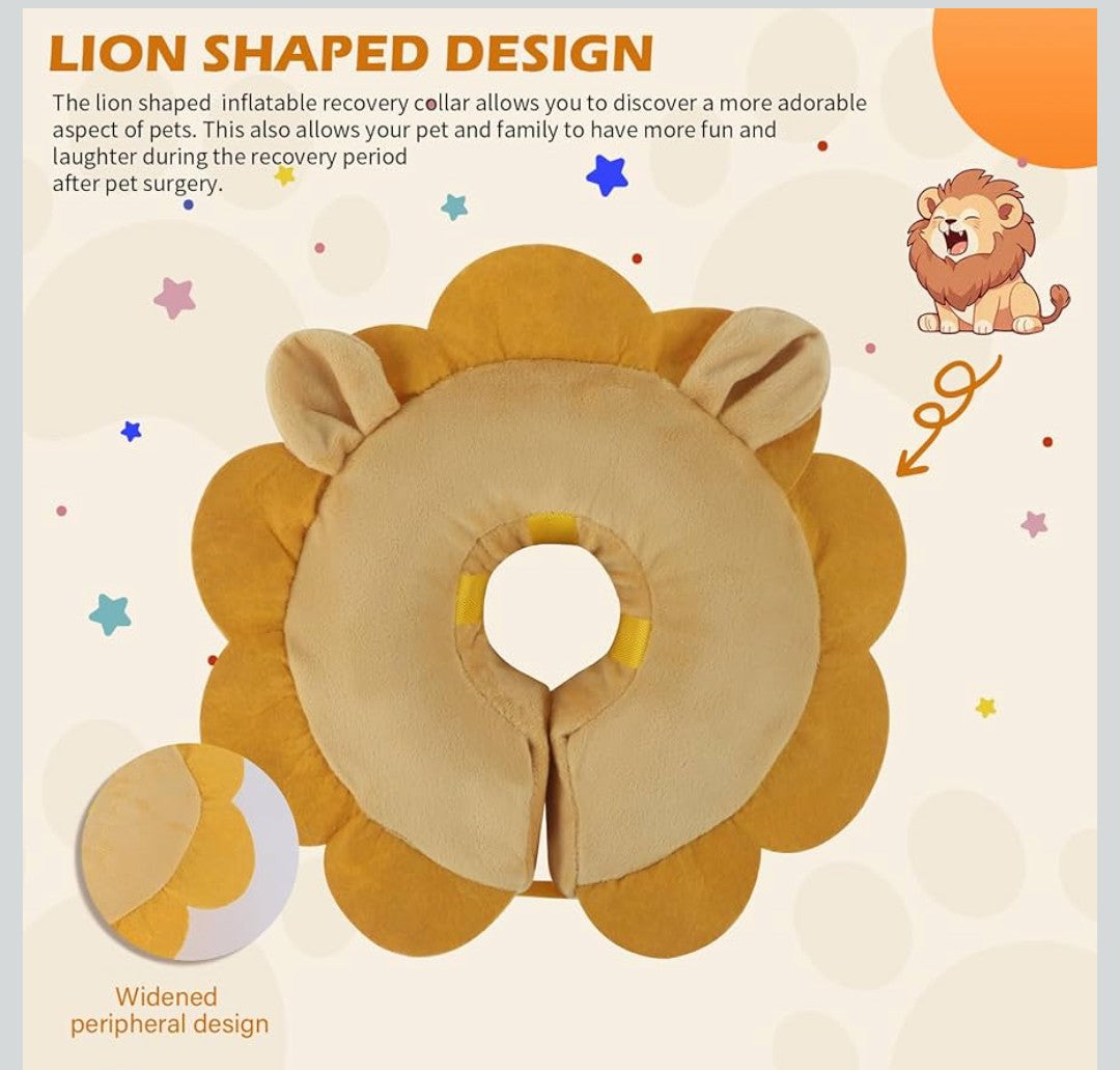 IEUUMLER Inflatable Recovery Dog Collar, Protective Donut Cone, Adjustable Soft Collar for Dog and Cat After Surgery Prevent from Biting & Scratching EU002 - Brown Lion M+
