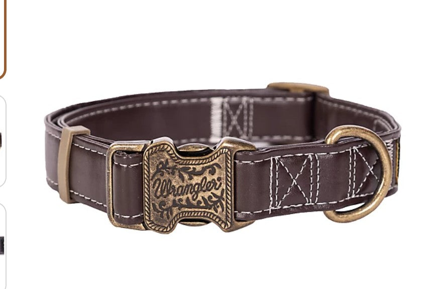 Wrangler Leather-Look Dog Collar with Gold Buckle LARGE