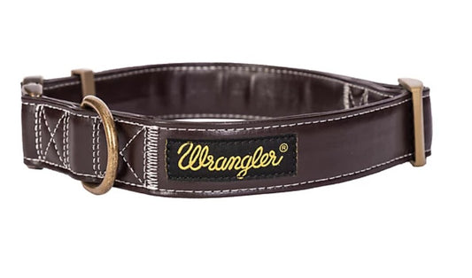 Wrangler Leather-Look Dog Collar with Gold Buckle LARGE