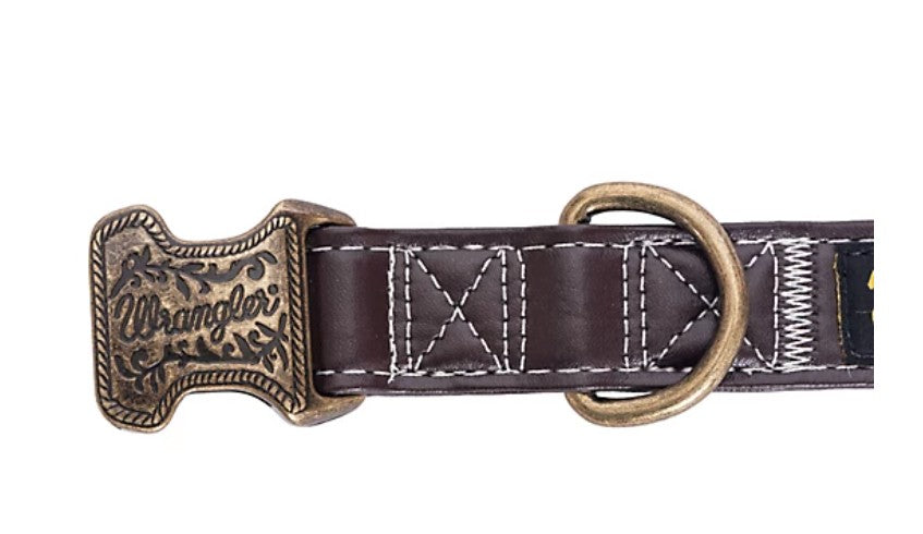 Wrangler Leather-Look Dog Collar with Gold Buckle LARGE