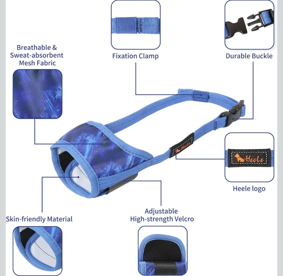 HEELE Dog Muzzle,Soft Nylon Muzzle Anti Biting Barking Chewing,Air Mesh Breathable Drinkable Adjustable Loop Pets Muzzle for Small Dogs(P-Sky Blue, S)