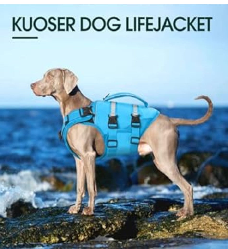 Kuoser Extra Small Life Jacket for Dogs, Life Jacket with Handle and Reflective, Adjustable Dog Life Jacket, Life Jacket for Small Dogs with Improved Buoyancy, Blue, XS