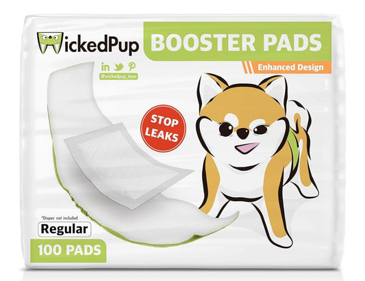 WICKEDPUP Dog Diaper Liners Booster Pads for Male and Female Dogs, 100ct | Disposable Diaper Inserts fit Most Reusable Pet Belly Bands, Wraps, and Washable Period Panties
