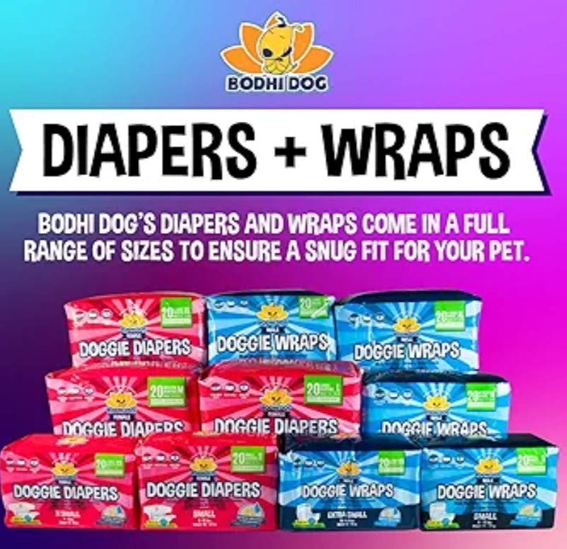 Bodhi Dog Disposable Male Dog Diapers - Super Absorbent, Leak-Proof Pee Wraps - Adjustable Fit, Comfortable Design, Advanced Moisture Control, and Wetness Indicator - Extra Small (20 Count)