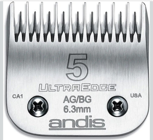 Andis Carbon Infused Steel UltraEdge Dog Clipper Blade, Size-5 Skip Tooth, 1/4-Inch Cut Length (64079),Chrome