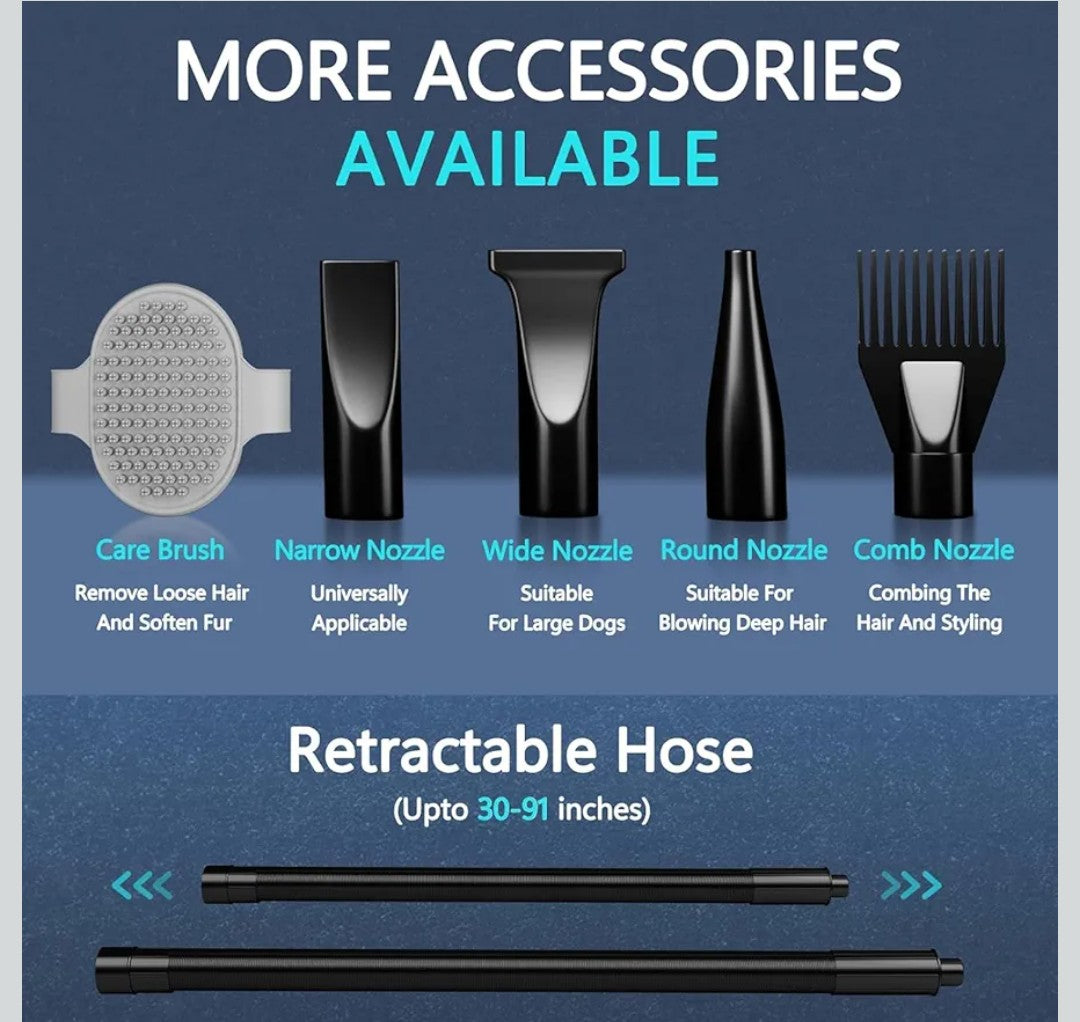 High Velocity Dog Hair Dryer 5.2HP/ 3800W Professional Dogs Blower Grooming Dryer, Adjustable Temperature and Speed Pet Dryers with 4 Nozzles and a Comb, Blue