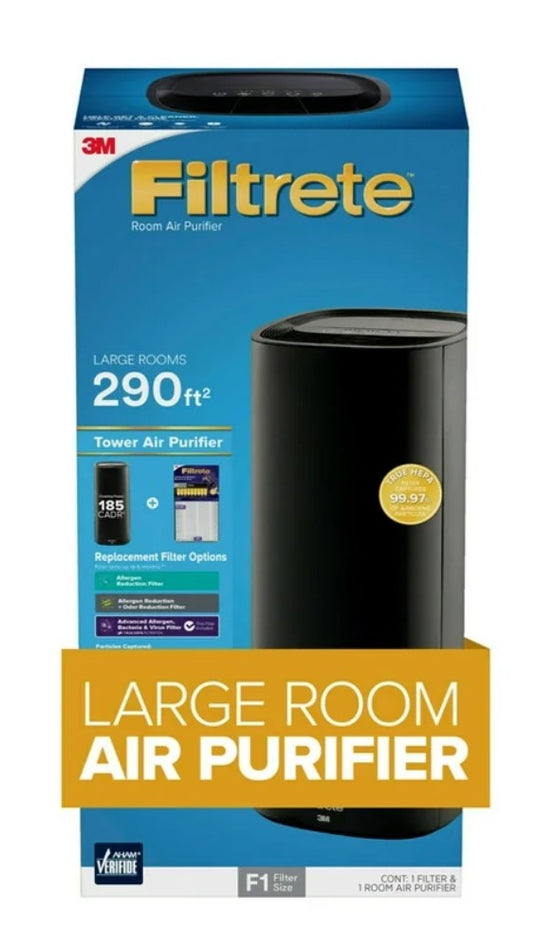 Filtrete by 3M Air Purifier, Large Room Tower, 290 Sq gt Coverage, Black, TRUE HEPA Filter Included