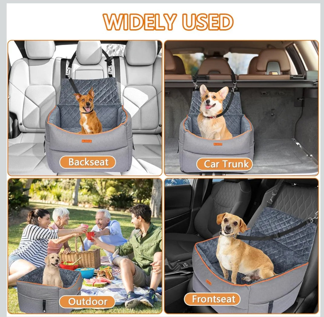 Memory Foam Dog Booster Seat with Washable Removable Cover, Anti-Slip Dog Car Seats for Small Dogs Up to 25lbs, Elevated Pet Car Seat with Storage Pockets, Dog Seat Belt, Travel Dog Car Bed