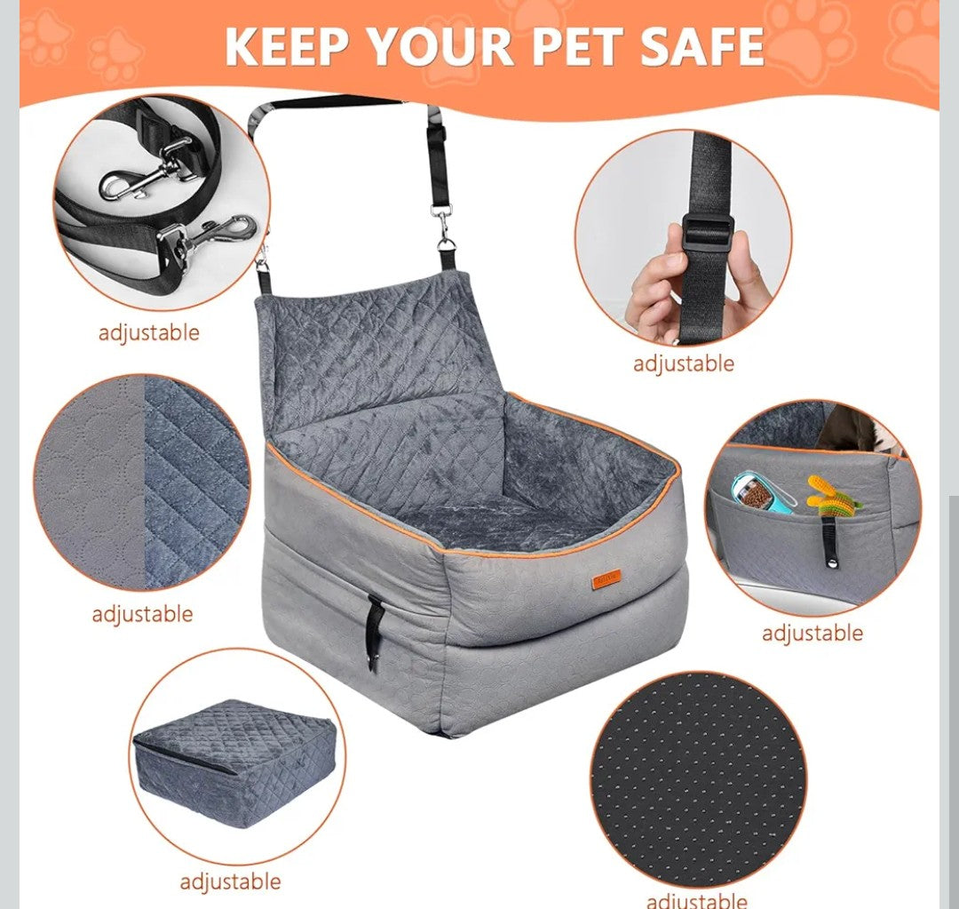 Memory Foam Dog Booster Seat with Washable Removable Cover, Anti-Slip Dog Car Seats for Small Dogs Up to 25lbs, Elevated Pet Car Seat with Storage Pockets, Dog Seat Belt, Travel Dog Car Bed