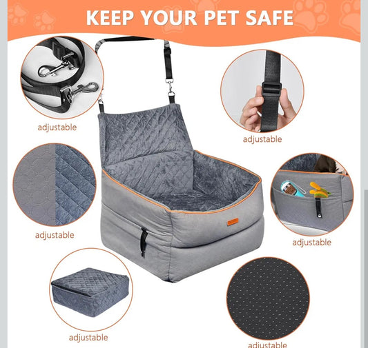 Memory Foam Dog Booster Seat with Washable Removable Cover, Anti-Slip Dog Car Seats for Small Dogs Up to 25lbs, Elevated Pet Car Seat with Storage Pockets, Dog Seat Belt, Travel Dog Car Bed