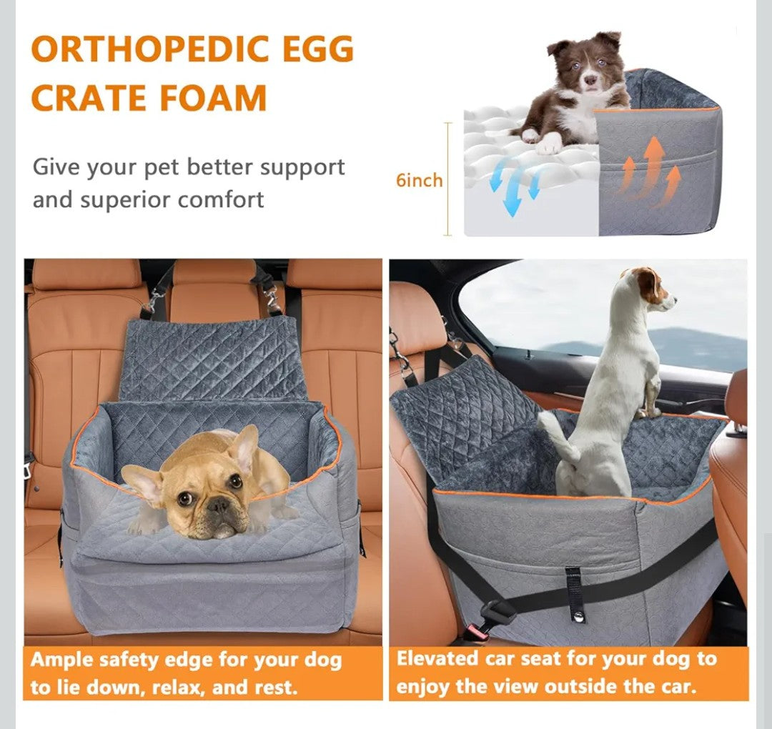 Memory Foam Dog Booster Seat with Washable Removable Cover, Anti-Slip Dog Car Seats for Small Dogs Up to 25lbs, Elevated Pet Car Seat with Storage Pockets, Dog Seat Belt, Travel Dog Car Bed