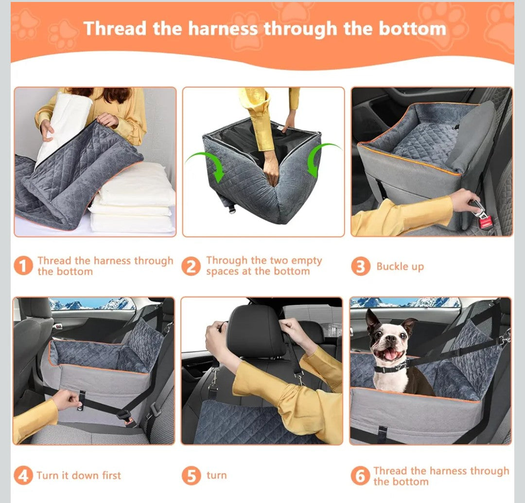 Memory Foam Dog Booster Seat with Washable Removable Cover, Anti-Slip Dog Car Seats for Small Dogs Up to 25lbs, Elevated Pet Car Seat with Storage Pockets, Dog Seat Belt, Travel Dog Car Bed