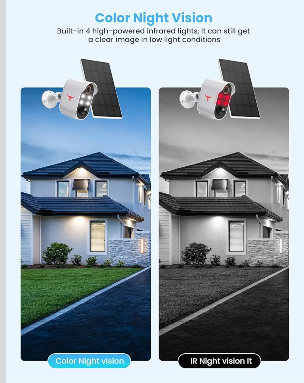 1080p Solar Security Camera, Wireless Indoor/Outdoor Surveillance Bullet Cam, AI Human Detection, Live View, Night Vision, 2-Way Audio, Real-Time Alerts, Cloud Storage