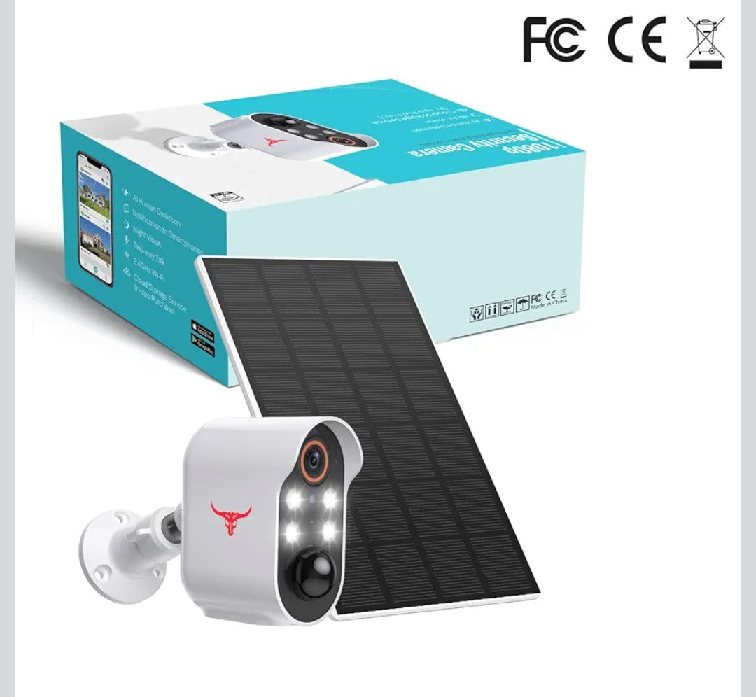 1080p Solar Security Camera, Wireless Indoor/Outdoor Surveillance Bullet Cam, AI Human Detection, Live View, Night Vision, 2-Way Audio, Real-Time Alerts, Cloud Storage