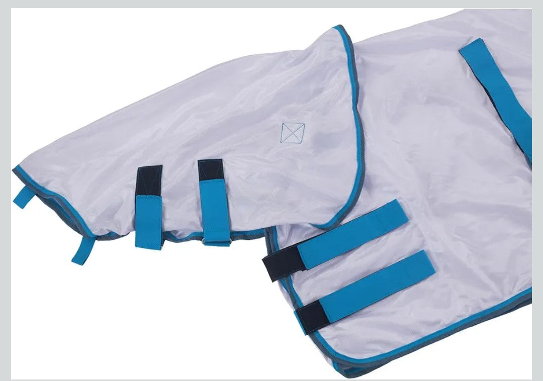 Mini Horse/Small Pony/Miniature Donkey Fly Sheet with Detachable Neck Cover and Belly Band - Lightweight Breathable Mesh Summer Sheet for Foal and Weanling with UV Protection White 38