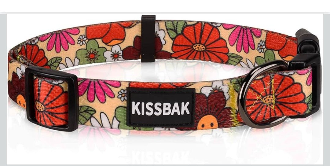 KISSBAK Dog Collar for Small Dogs - Special Design Cute Girl Dog Pet Collar Soft Adjustable Fancy Floral Girl Puppy Dog Collars (S, Lotus Flower)