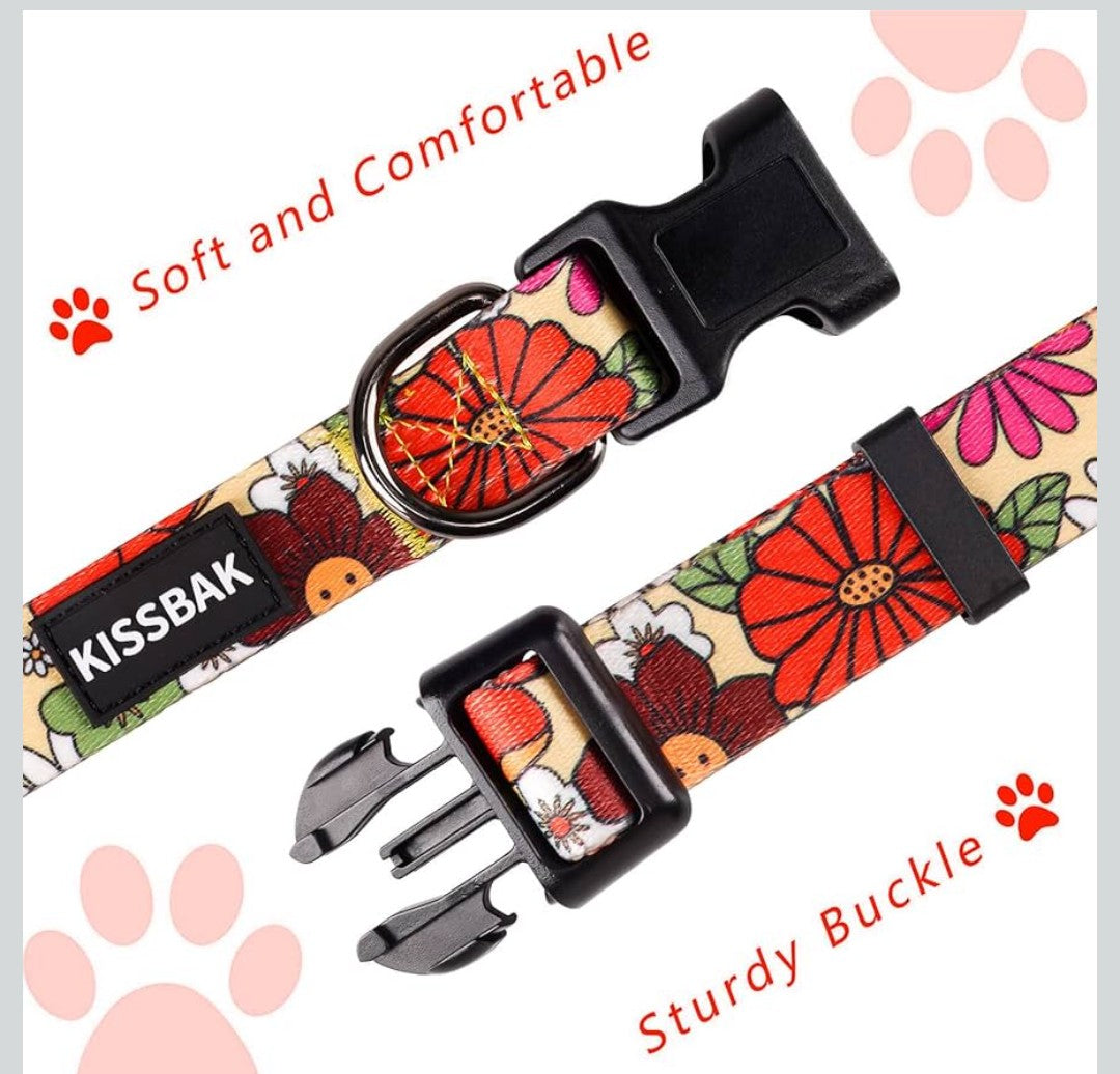 KISSBAK Dog Collar for Small Dogs - Special Design Cute Girl Dog Pet Collar Soft Adjustable Fancy Floral Girl Puppy Dog Collars (S, Lotus Flower)