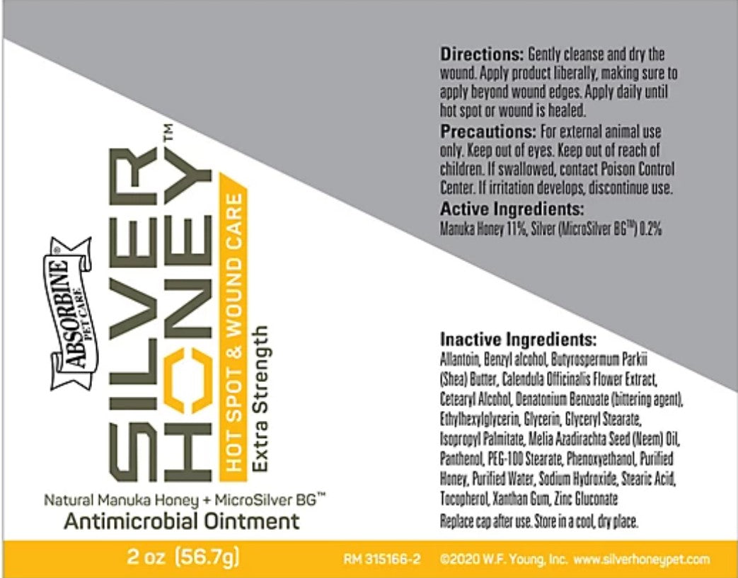 Silver Honey Hot Spot and Wound Care Antimicrobial Ointment for Pets (Dog, Cat, Horse), 2 oz.