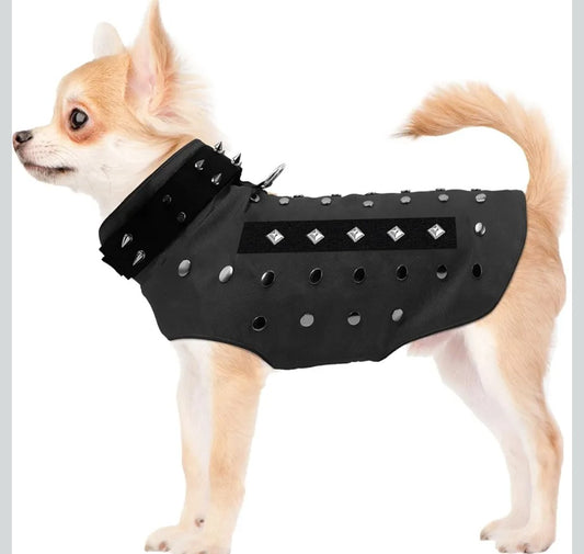 Spike Vest for Small Dogs, Reflective Waterproof Coyote Proof Dog Vest with Rivets and D Ring, Soft Fleece Lining Adjustable Dog Hawk Protection Vest, Prevent Coyote Hawks Attacks XS