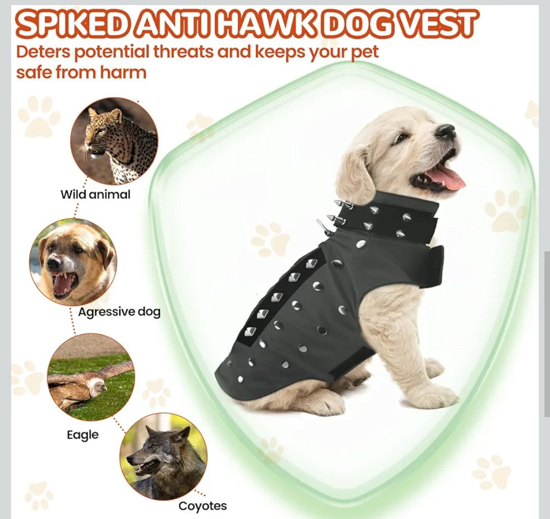 Spike Vest for Small Dogs, Reflective Waterproof Coyote Proof Dog Vest with Rivets and D Ring, Soft Fleece Lining Adjustable Dog Hawk Protection Vest, Prevent Coyote Hawks Attacks XS