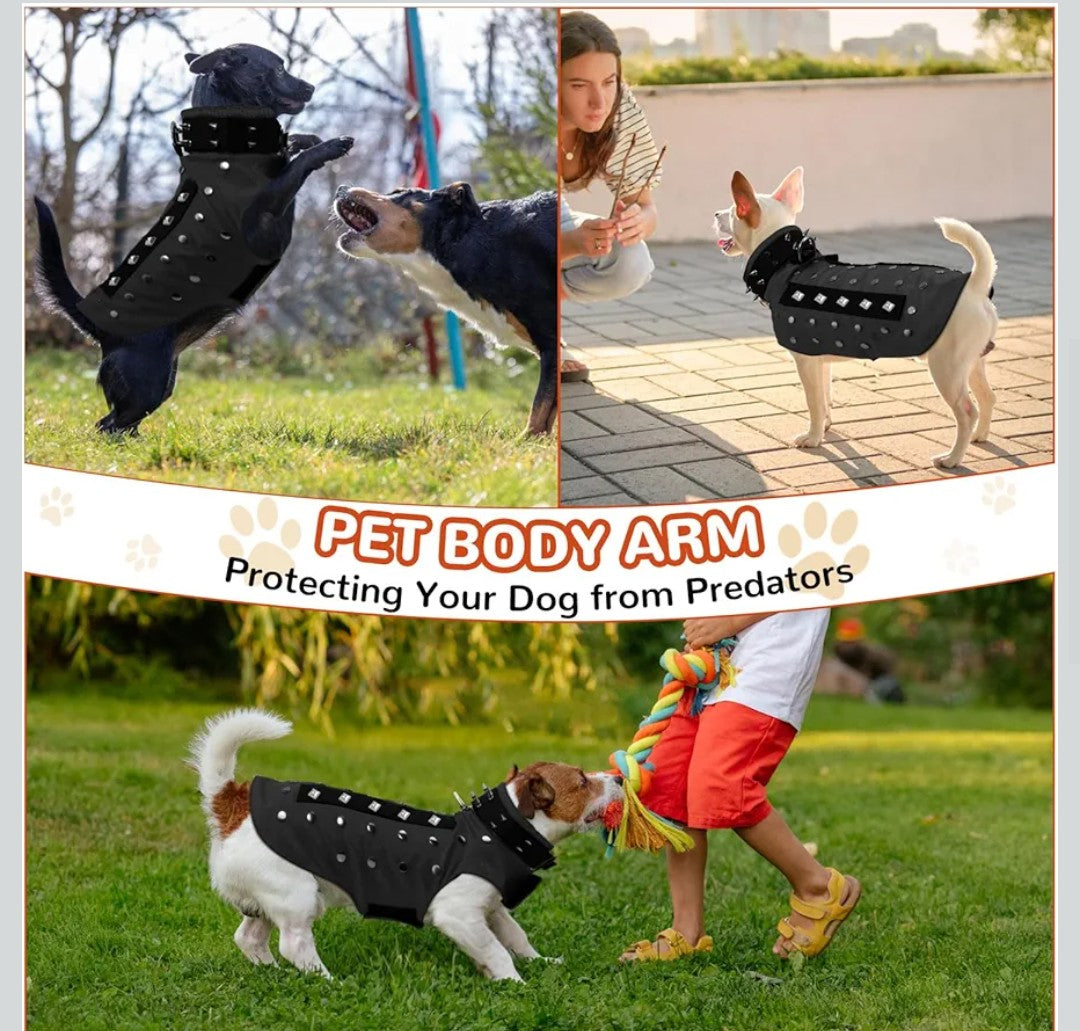 Spike Vest for Small Dogs, Reflective Waterproof Coyote Proof Dog Vest with Rivets and D Ring, Soft Fleece Lining Adjustable Dog Hawk Protection Vest, Prevent Coyote Hawks Attacks XS