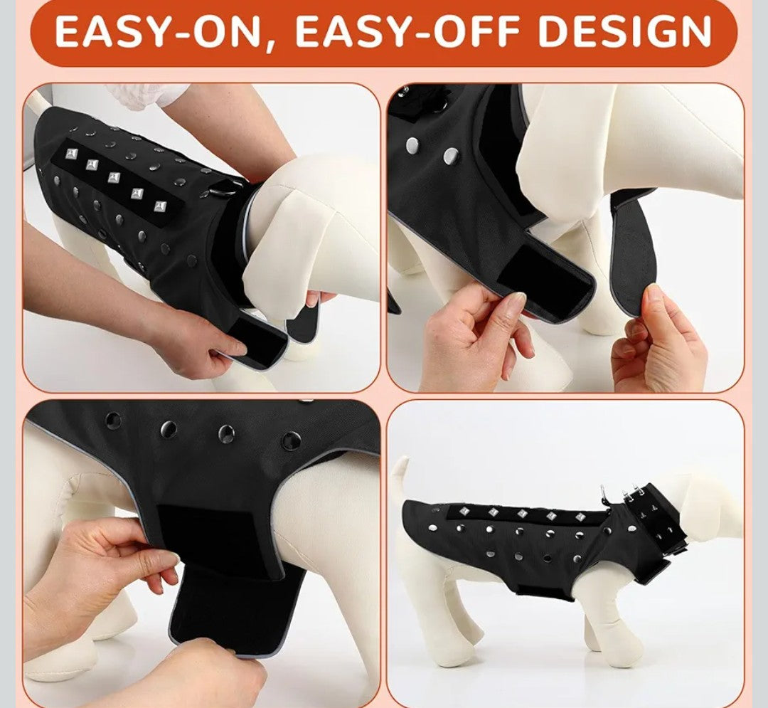 Spike Vest for Small Dogs, Reflective Waterproof Coyote Proof Dog Vest with Rivets and D Ring, Soft Fleece Lining Adjustable Dog Hawk Protection Vest, Prevent Coyote Hawks Attacks XS