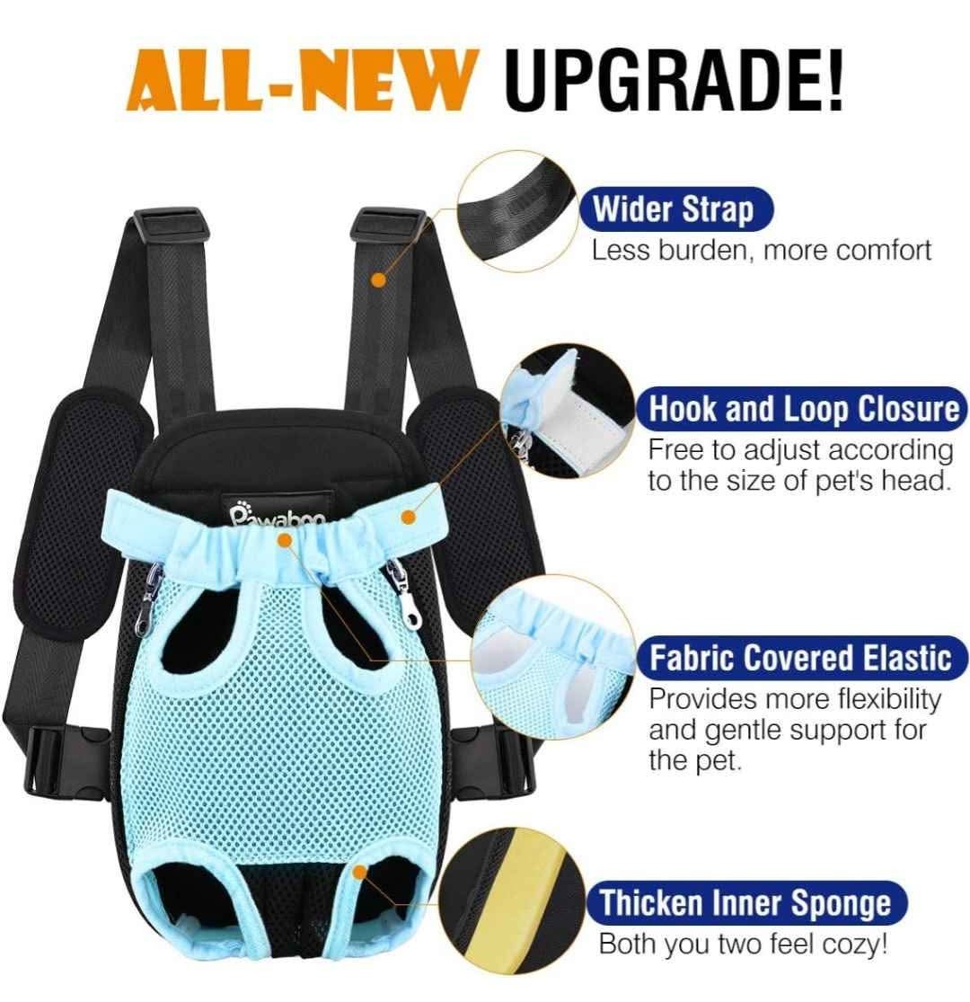 Pawaboo Pet Carrier Backpack, Adjustable Pet Front Cat Dog Carrier Backpack Travel Bag, Legs Out, Easy-Fit for Traveling Hiking Camping for Small Medium Dogs Cats Puppies, XL, Blue