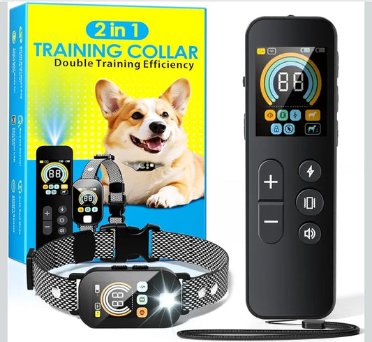 2 in 1 Dog Shock Collar & Dog Bark Collar, 4200 FT Dog Training Collar with Remote,3 Training Modes & Light for Night Walks,IP67 Waterproof Smart Anti Barking E-Collar with Adjustable Sensitivity