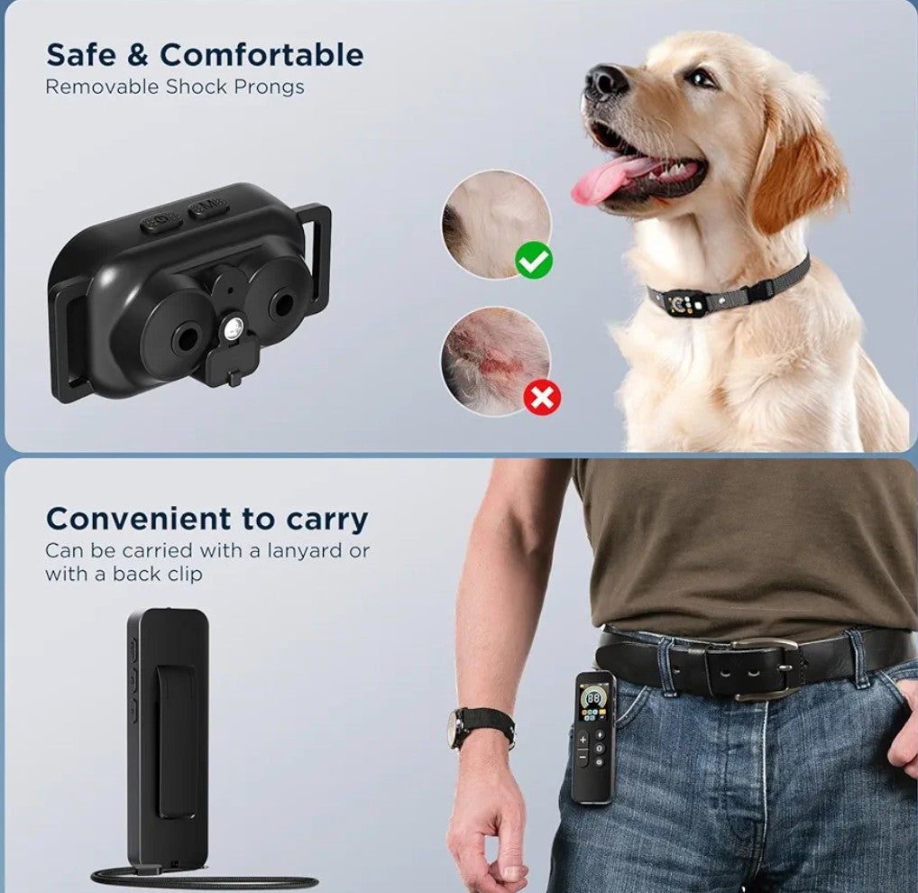 2 in 1 Dog Shock Collar & Dog Bark Collar, 4200 FT Dog Training Collar with Remote,3 Training Modes & Light for Night Walks,IP67 Waterproof Smart Anti Barking E-Collar with Adjustable Sensitivity