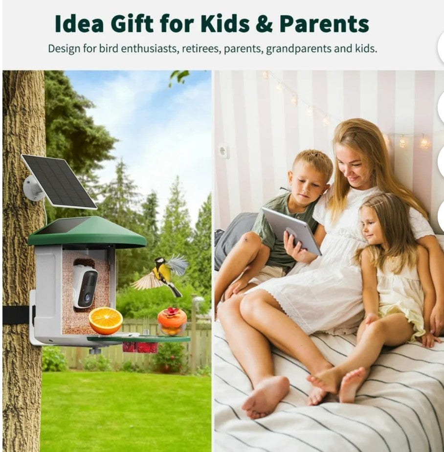 Smart Bird Feeder with Camera, WiFi Bird Watching Camera, AI Recognition, Solar Powered, Squirrel Proof, 1080p HD, Gift for Bird Lovers